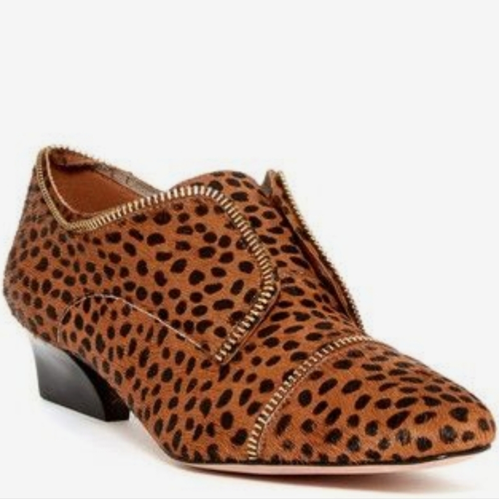 Rebecca Minkoff Macey Cheetah Print Fur Zip Trim Oxford Shoes Size 8.5